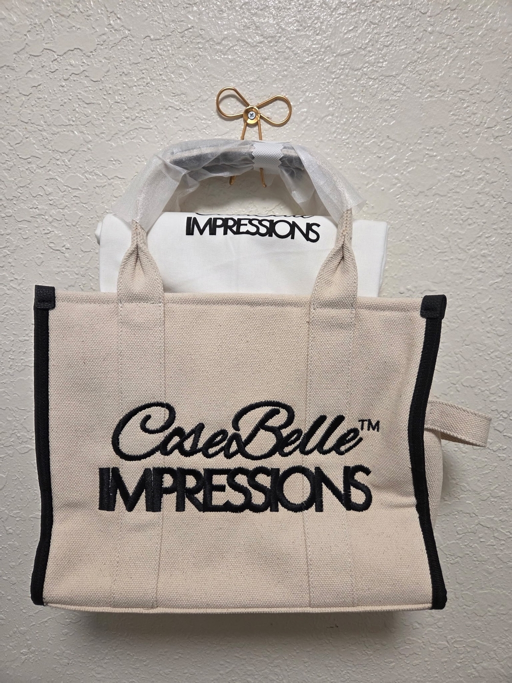 CaseBelle Canvas Tote in Beige with Black Trim